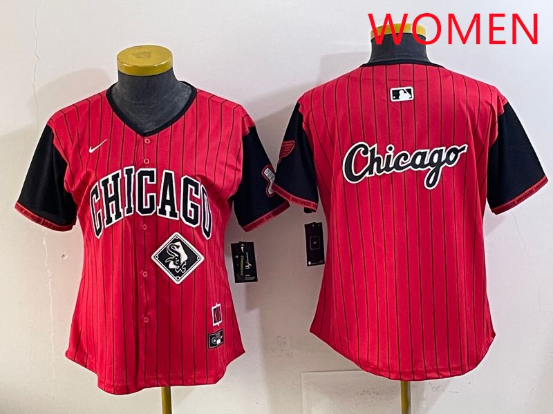 Women Chicago White Sox Blank Red Stripe Joint Name Nike 2025 MLB Jersey style 21->youth mlb jersey->Youth Jersey